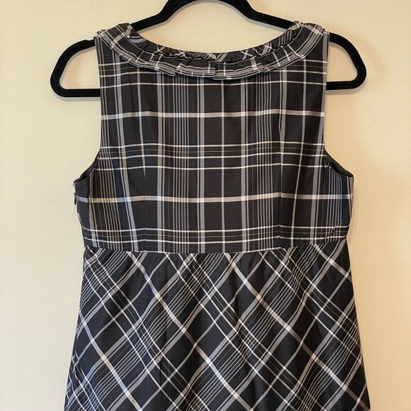 Fossil S plaid a-line mini dress party cocktail academia 100% SIlK corpcore gray - Picture 6 of 7